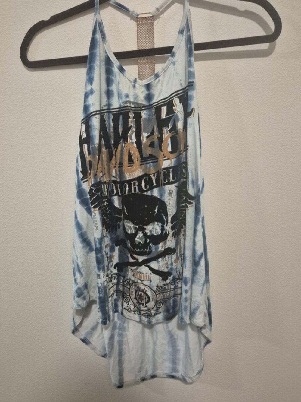 Blue Tie-Dye Skull Tank Top